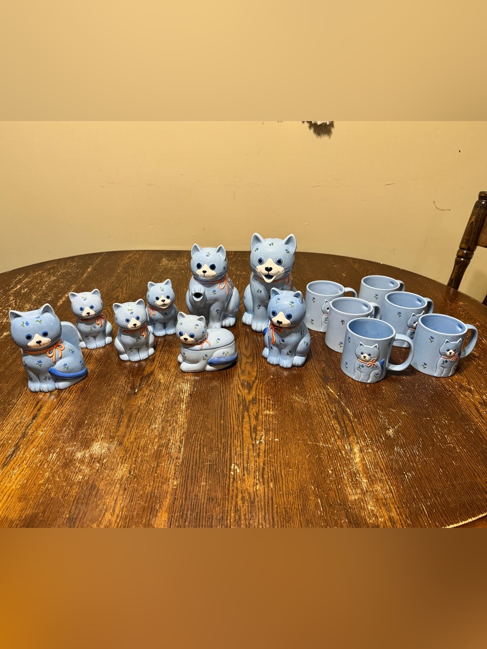 Vintage Otagiri Blue Cat Ceramic Table Set